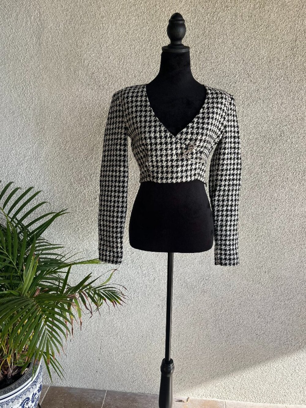 Black and White Tweed Bobby pin top